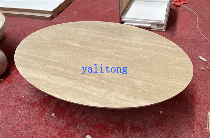 Současný minimální oválný stolek do kavárny z travertinu